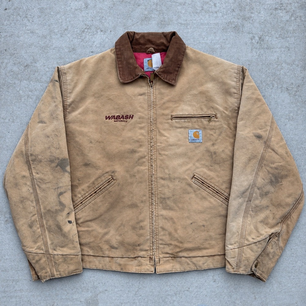 Vintage Carhartt Detroit Jacket Brown Tan Duck Canvas Distressed L j01
